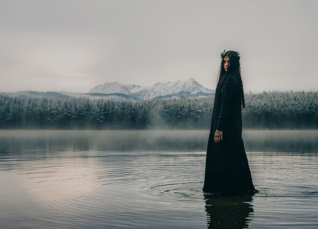 Dunkle Gestalt im stillen See