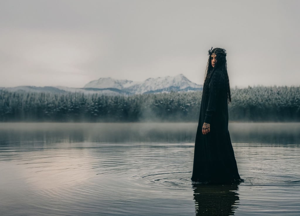 Dunkle Gestalt im stillen See